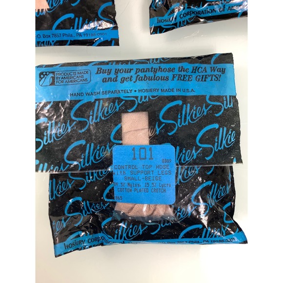 VTG Silkies Control top hoses with support legs Beige Nude Mocha lot Size S NEW - Picture 5 of 6